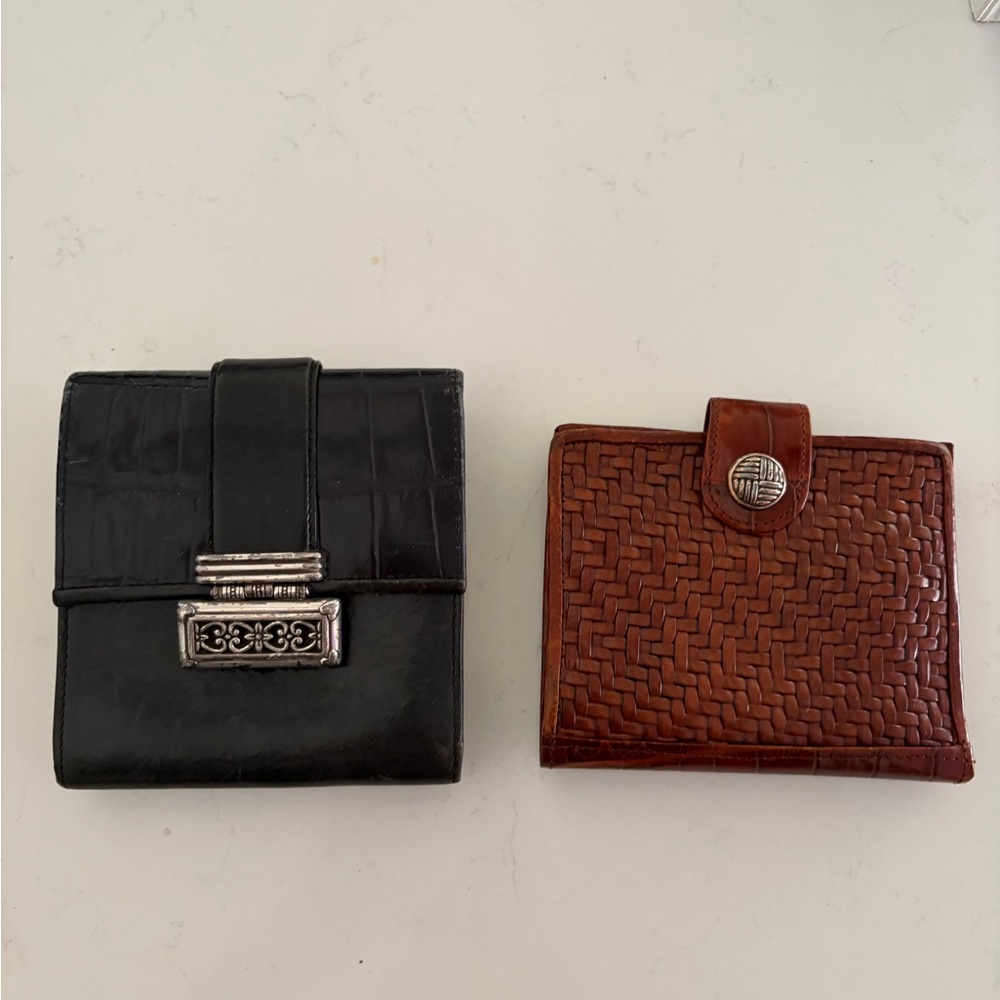 2 Brighton wallets Croc-Embossed Leather & Brown Woven Leather Wallet Set